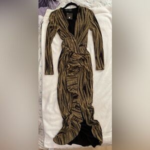 Sophisticated Black and Gold Ruched Wedding Dress